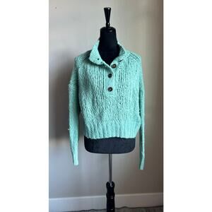 EVERLANE Women's Cut Aqua Green Lofty Knit Henley Sweater Size M